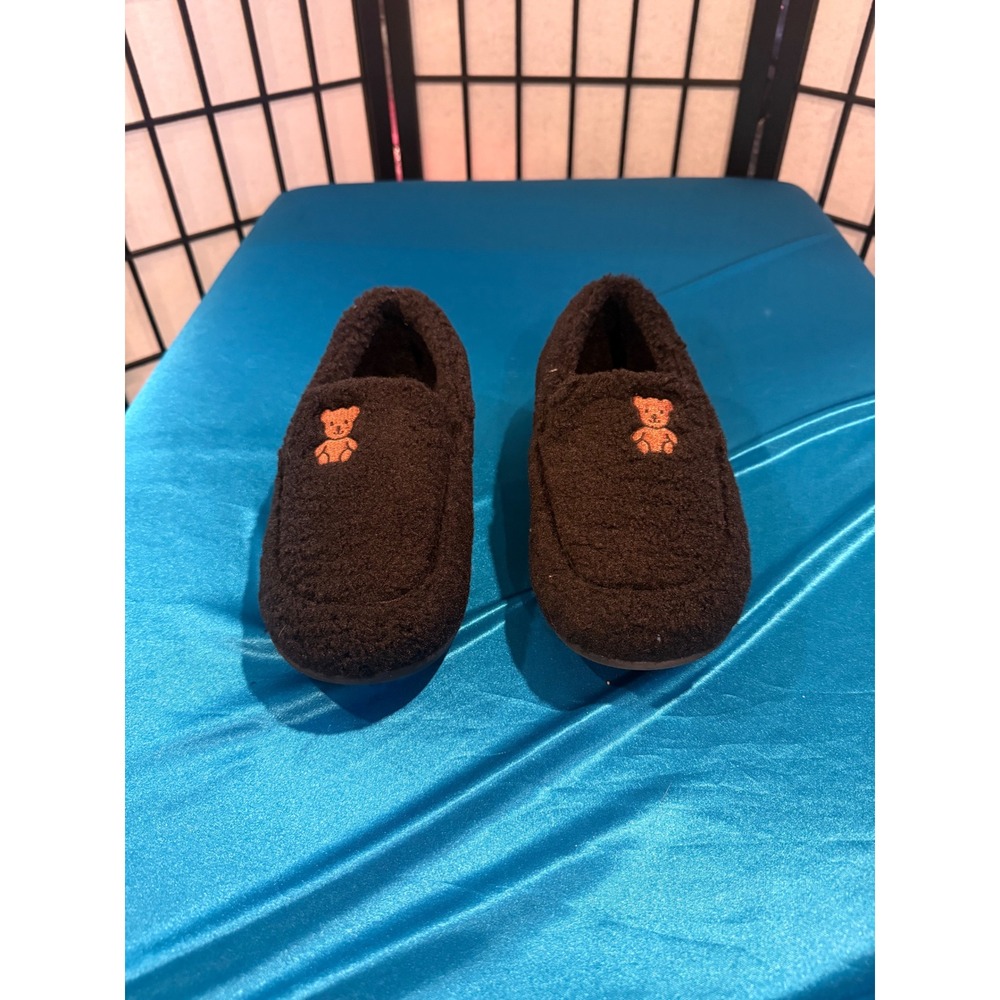 Revitalign Womens Black Sherpa Fleece Teddy Bear Slippers Loafers Size 7D